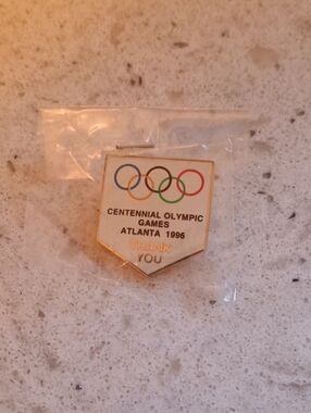 Centennial Olympic Games Atlanta 1996 Enamel Pin - White with Olympic Rings